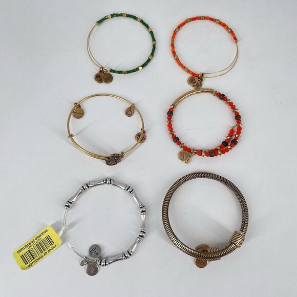 Alex and Ani Bracelet Lot of 6 Expandable Bangles Beaded Gold Silver Tone - Picture 1 of 7